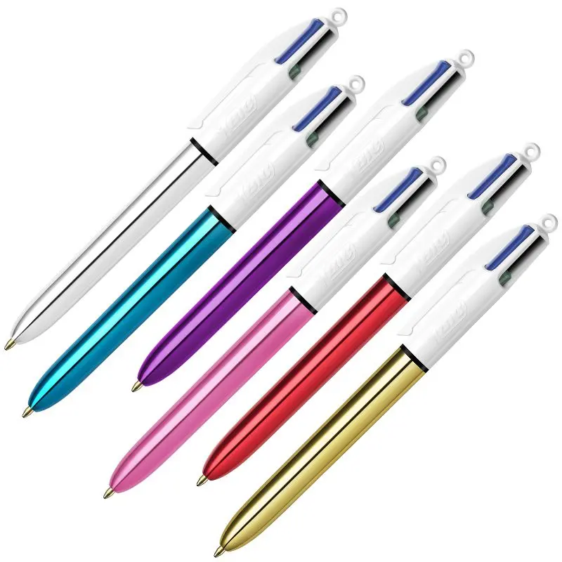 Bic 4 Colours Shine Boligrafo de Bola Retractil - Punta Media de 1.0 mm - Tinta con Base de Aceite -