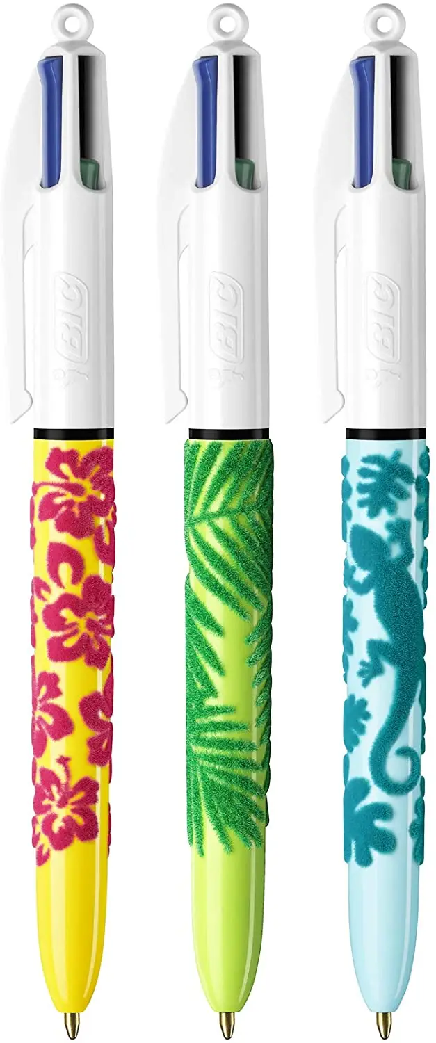 Bic 4 Colours Velours Boligrafo de Bola Retractil - Punta Media de 1.0 mm - Tinta con Base de Aceite