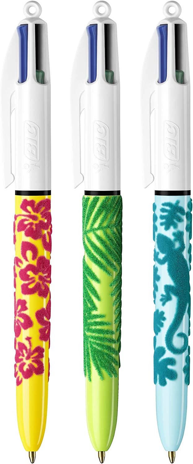 Bic 4 Colours Velours Expositor de 30 Boligrafos de Bola Retractiles - Punta Media de 1.0 mm - Tinta