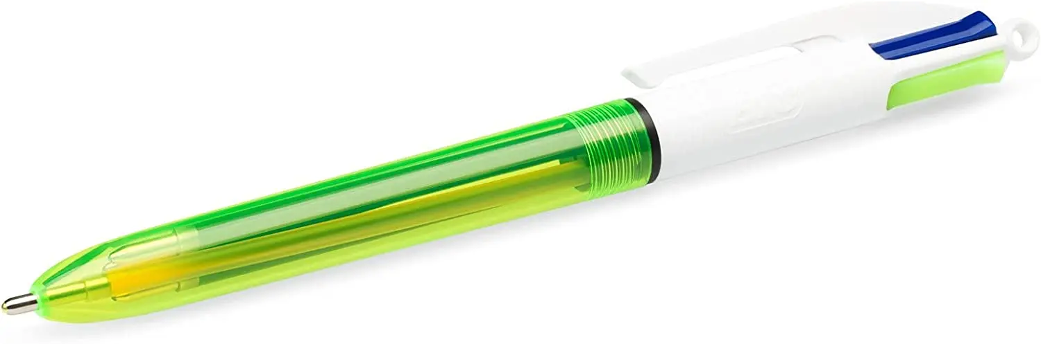 Bic 4 Colours Fluo Boligrafo de Bola Retractil - Punta Media de 1.0mm - Tinta con Base de Aceite - T