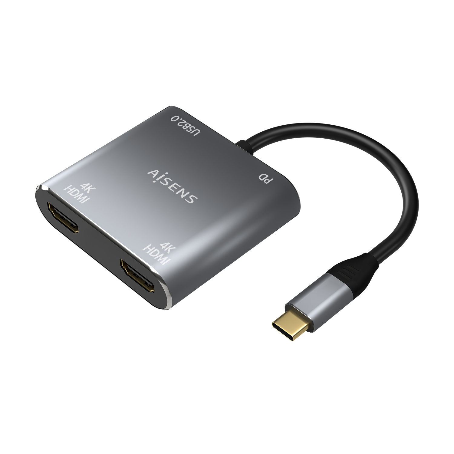 Aisens Conversor USB-C a 2xHDMI 4K SST MST/USB2.0/USB-C PD 60W - USB-C/M-2xHDMI/H-USB-A/H-USB-C/H - 