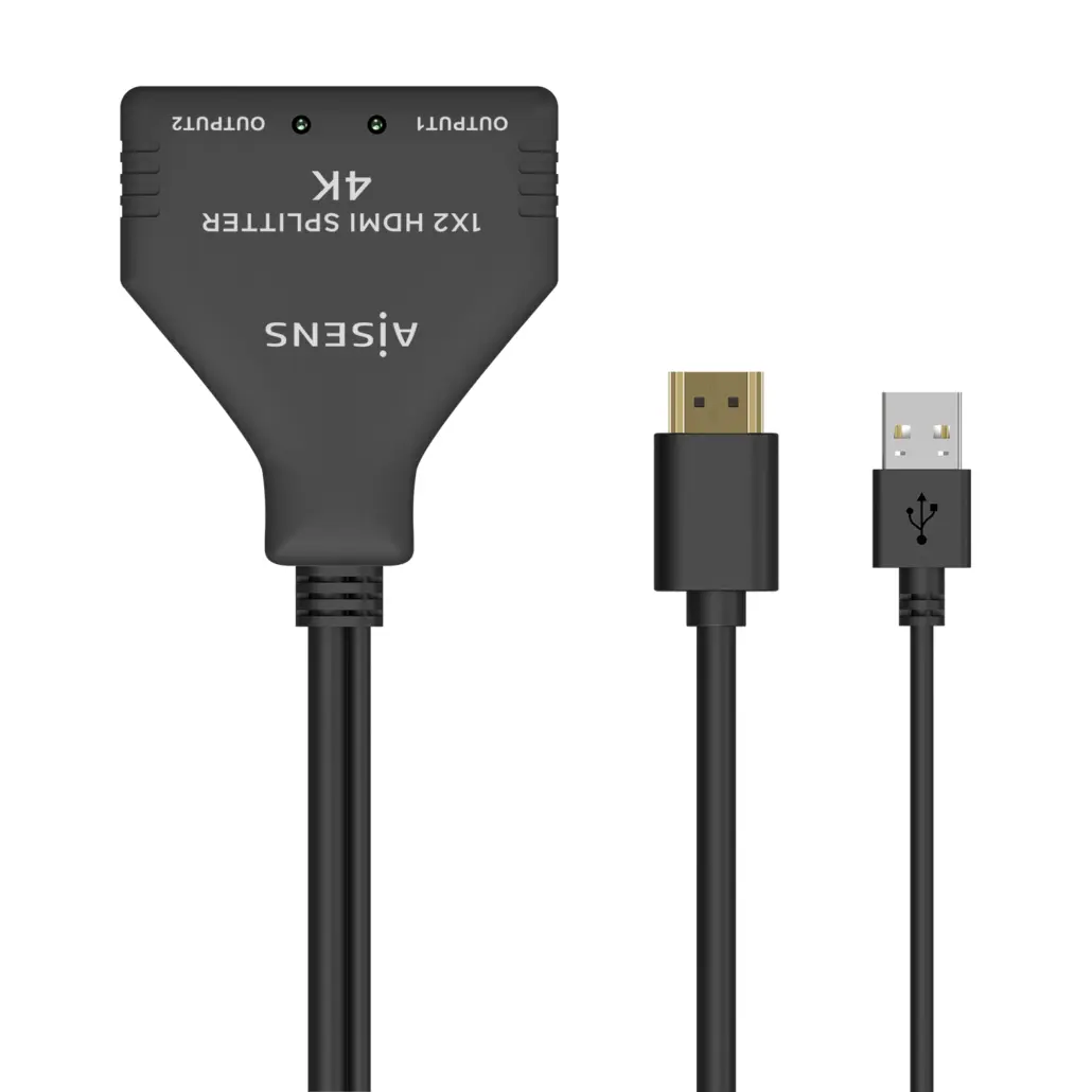 Aisens HDMI Duplicador 4K@30HZ 1�2 con Alimentaci�n USB y Cable - 30cm - Color Negro