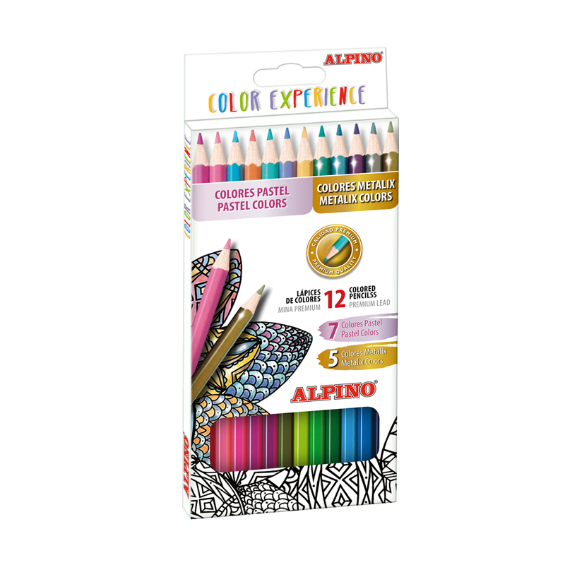 Alpino Color Experience Pack de 12 Lapices de Colores Premium Colores Pastel y Metalicos - Mina Prem