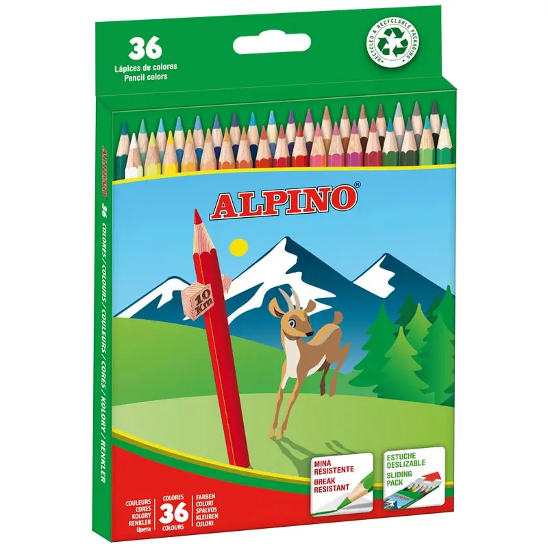 Alpino Pack de 36 Lapices de Colores Creativos - Mina de 3mm Resistente a la Rotura - Bandeja Extrai