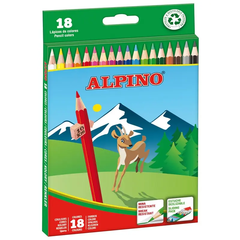 Alpino Pack de 18 Lapices de Colores Creativos - Mina de 3mm - Resistente a la Rotura - Bandeja Extr