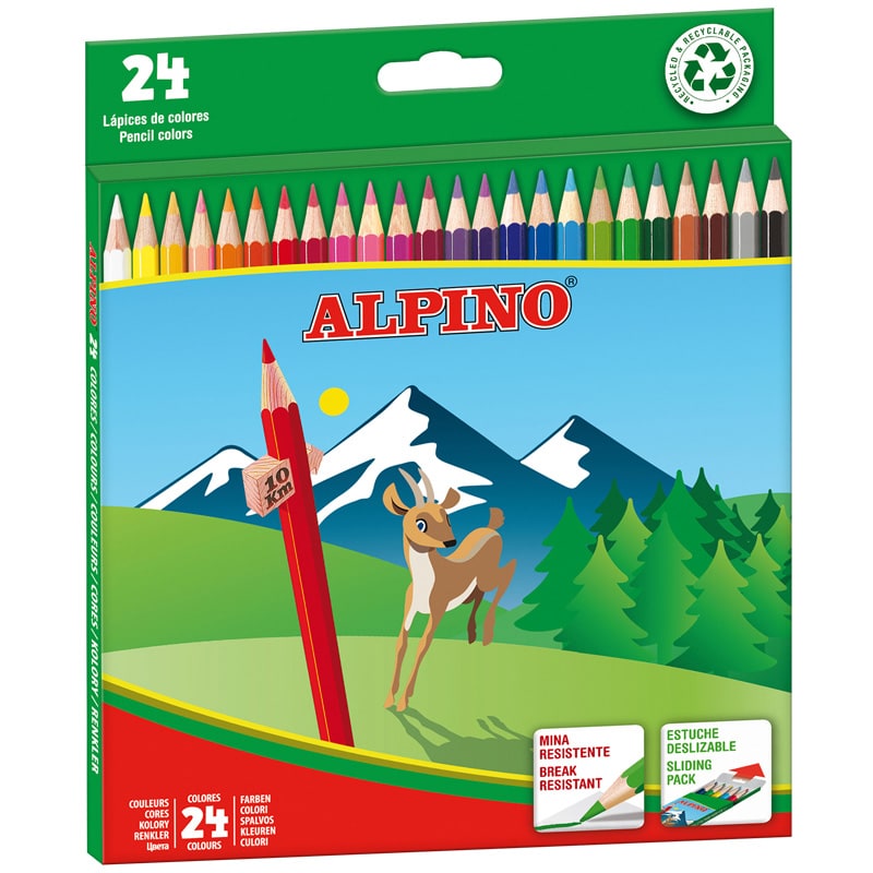 Alpino Pack de 24 Lapices de Colores Creativos - Mina de 3mm - Resistente a la Rotura - Bandeja Extr