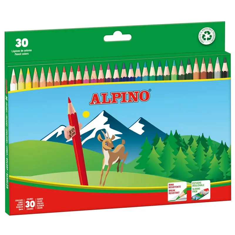 Alpino Pack de 30 Lapices de Colores Creativos - Mina de 3mm - Resistente a la Rotura - Hexagonal - 