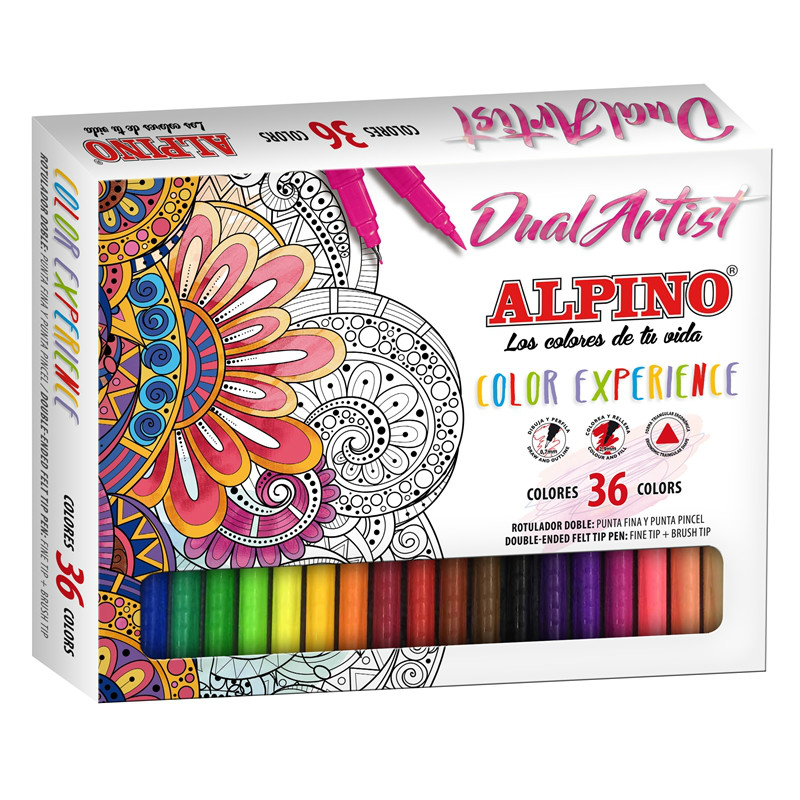 Alpino Dual Artist Color Experience Pack de 36 Rotuladores - Doble Punta (Fine Liner de 0.7 mm y Pin