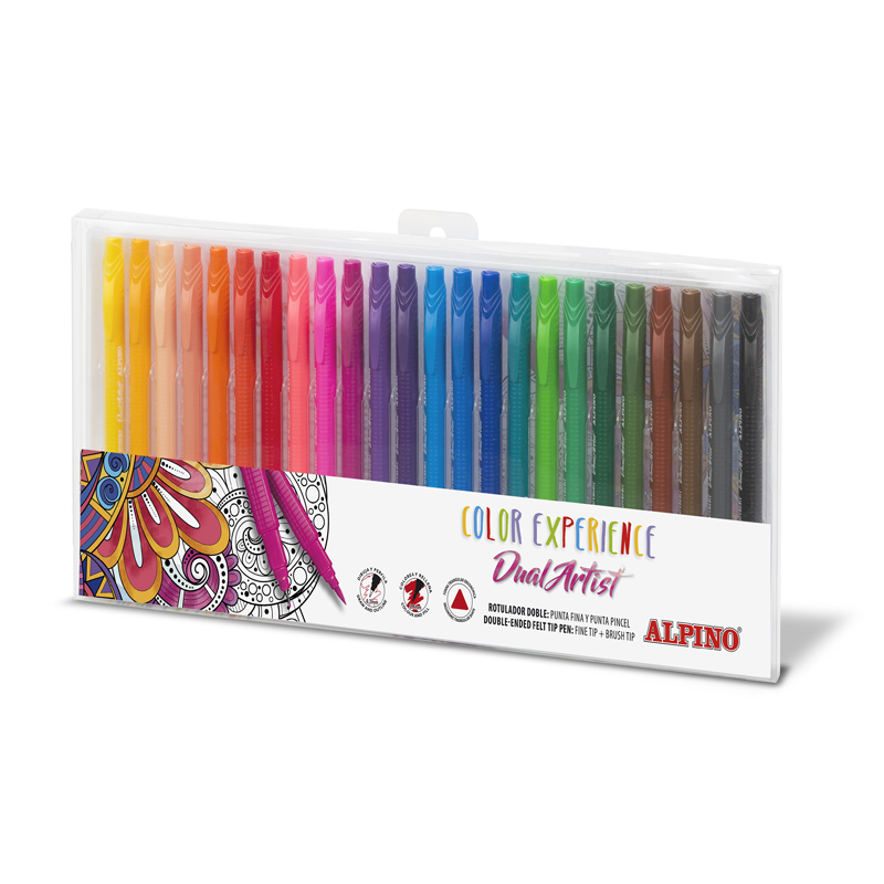 Alpino Color Experience Pack de 24 Rotuladores Doble Punta con Punta Pincel - Forma Triangular Ergon