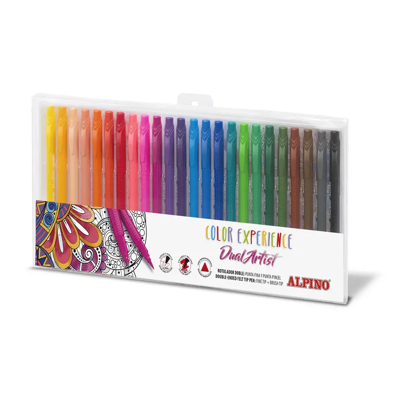Alpino Color Experience Pack de 24 Rotuladores Doble Punta con Punta Pincel - Forma Triangular Ergon