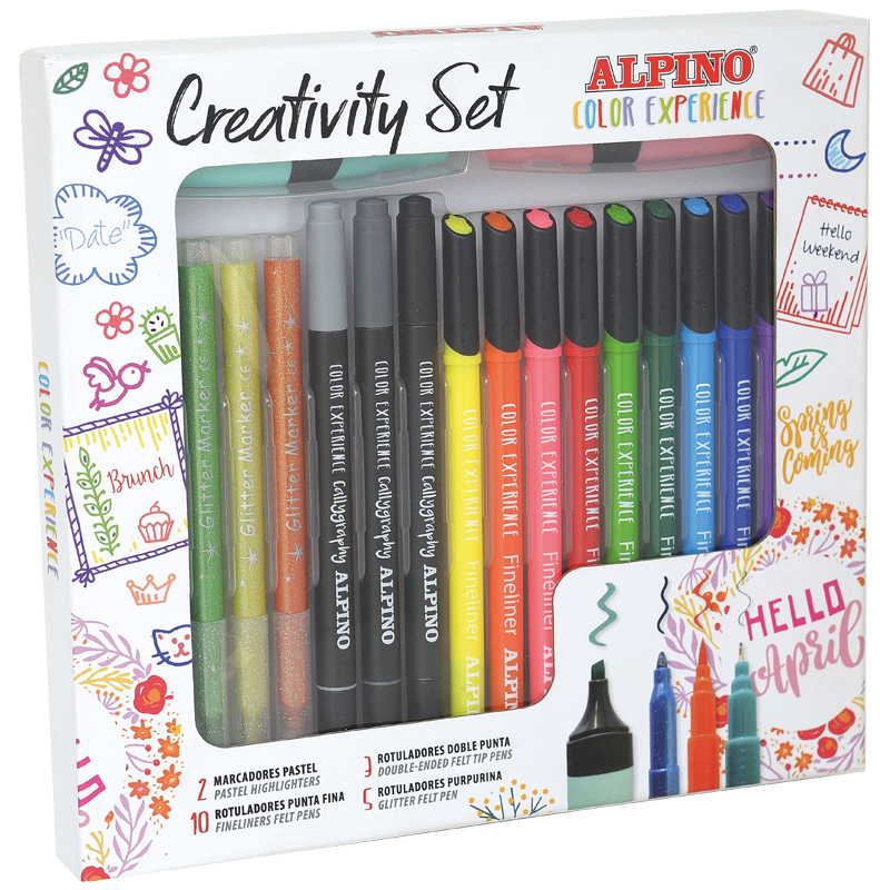 Alpino Color Experience Kit Creativo de 10 Fineliners - 5 Rotuladores Glitter Markers - 3 Rotuladore