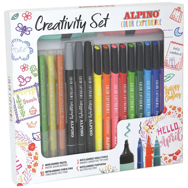 Alpino Color Experience Kit Creativo de 10 Fineliners - 5 Rotuladores Glitter Markers - 3 Rotuladore