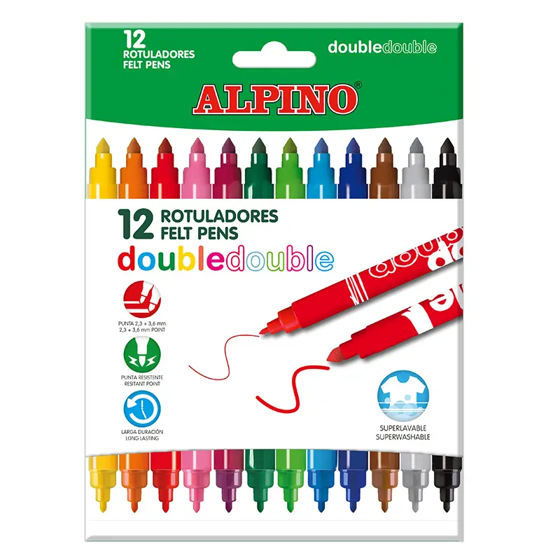 Alpino Pack de 12 Rotuladores Double Double 10+2 - Rotuladores de Doble Punta - Colores Superbrillan